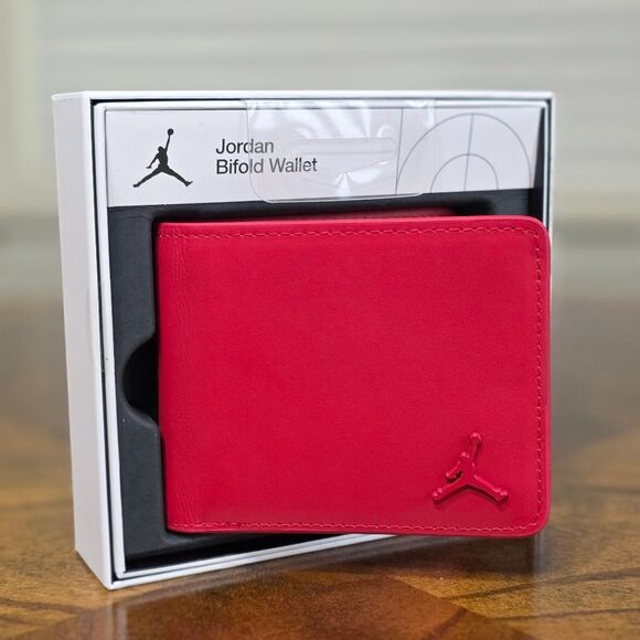 Nike Air Jordan Bifold Wallet Bred Red Silver Metallic Jumpman Leather Fabric - Picture 12 of 12